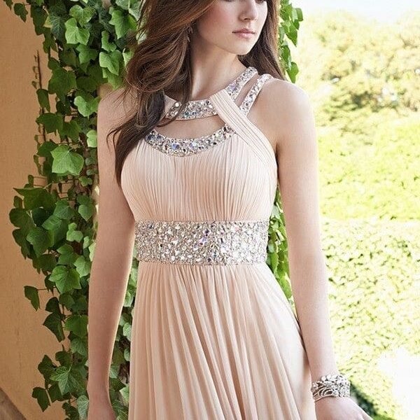 A-Line/Princess Bateau Beading Sleeveless Chiffon Floor-Length Dresses