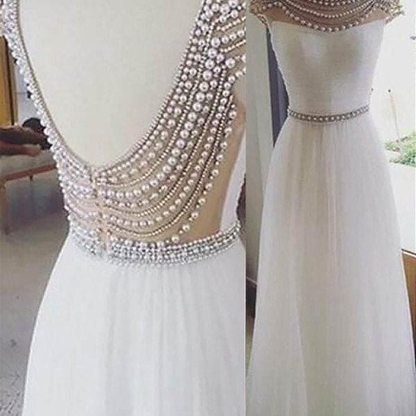 A-Line/Princess Bateau Sleeveless Floor-Length Beading Tulle Dresses