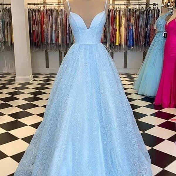 A-Line/Princess Floor-Length V-neck Sleeveless Tulle Ruffles Dresses