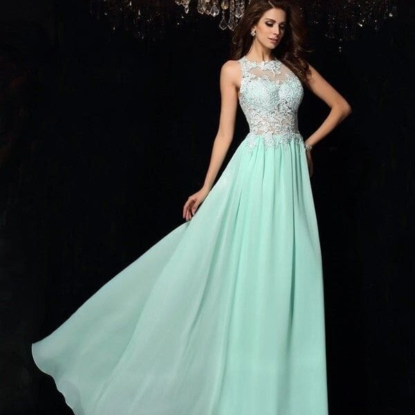 A-Line/Princess High Neck Applique Sleeveless Chiffon Evening Formal Dresses