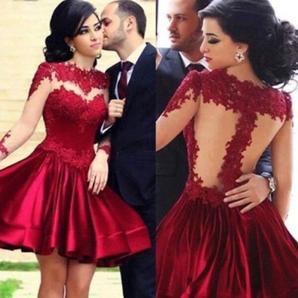 A-Line/Princess High Neck Long Sleeves Satin Short/Mini Dresses