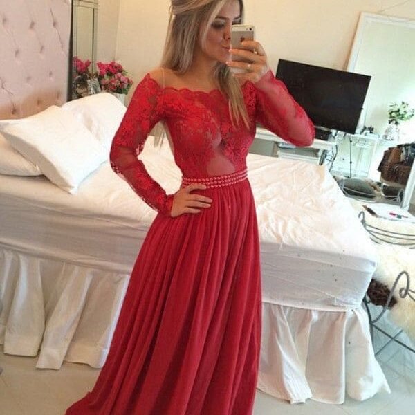 A-Line/Princess Off-the-Shoulder Chiffon Sweep/Brush Train Applique Dresses