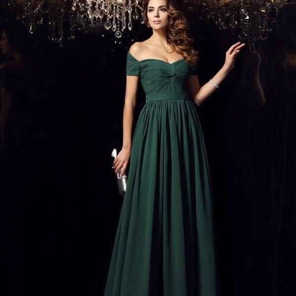 A-Line/Princess Off-the-Shoulder Ruched Sleeveless Long Chiffon Dresses