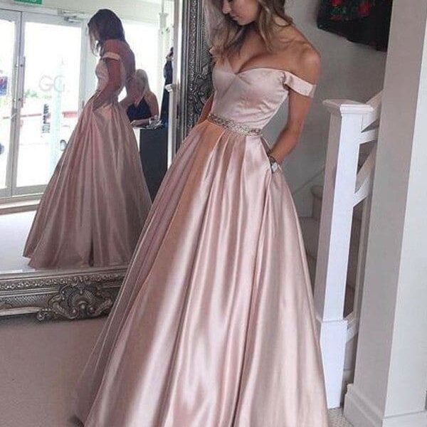 A-Line/Princess Off-the-Shoulder Sleeveless Floor-Length Satin Dresses