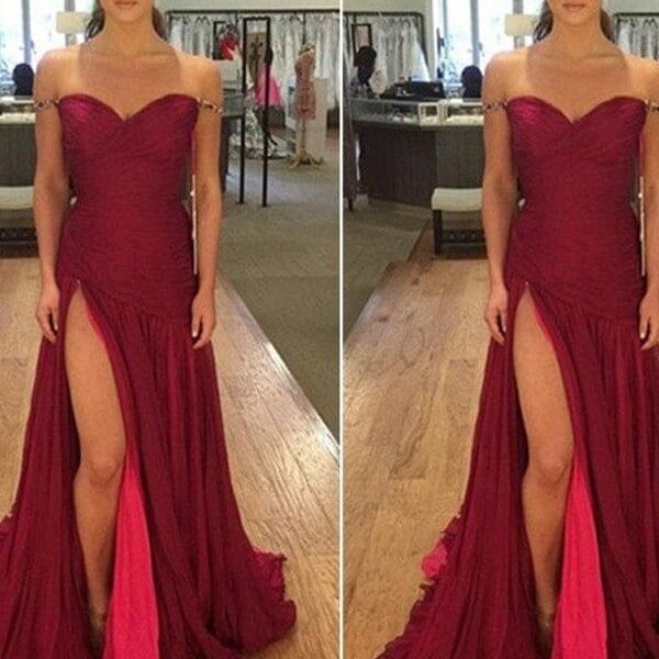 A-Line/Princess Off-the-Shoulder Sleeveless Sweep/Brush Train Chiffon Dresses