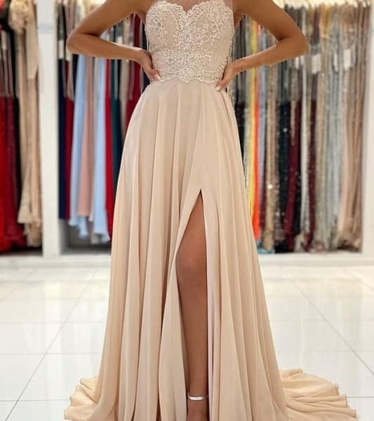 A-Line Sleeveless One-Shoulder Simple Prom Dress with Lace Appliques
