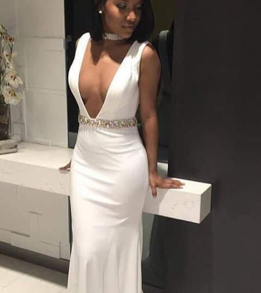 Attractive Elegant Mermaid Deep V Neck Prom Dresses