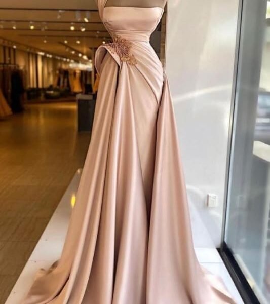 Elegant Long Champagne High Split Prom Dresses