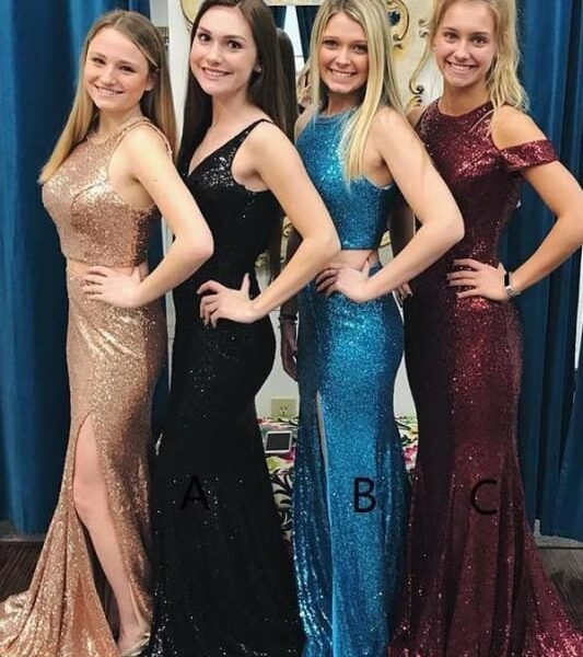 Glitter Sexy Mermaid Prom Dress Sweep Train Sequined Long Bridesmaid Dress