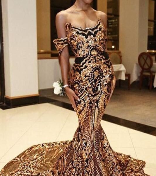 Glorious Strapless Gold Sequin Long Mermaid Prom Dresses