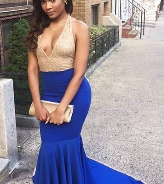 Graceful Spaghetti Straps Halter Sleeveless Mermaid Prom Dresses