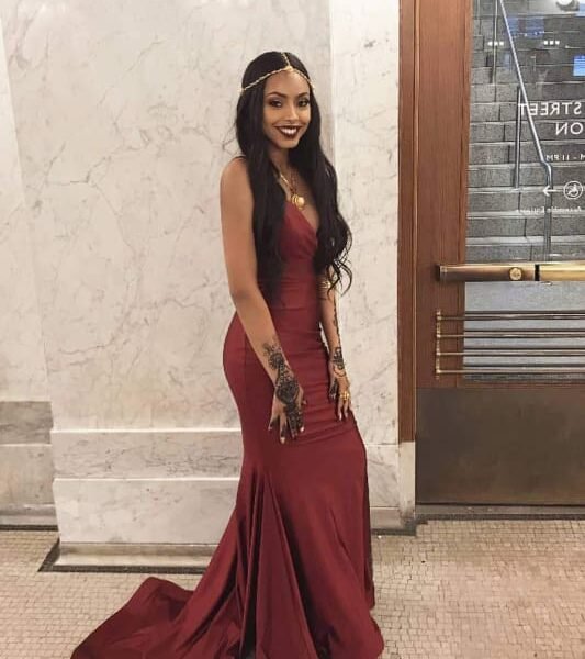 Spaghetti Straps Backless Red Prom Long Mermaid Evening Formal Dress