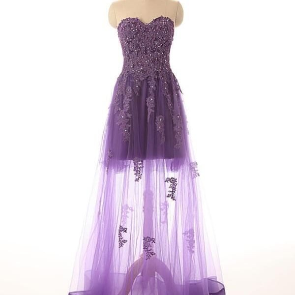 Sweetheasexy A Line Purple Lace Prom Dress