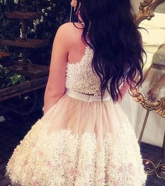 Two Pieces Tulle Appliques Sleeveless Homecoming A-line Mini Party Dresses