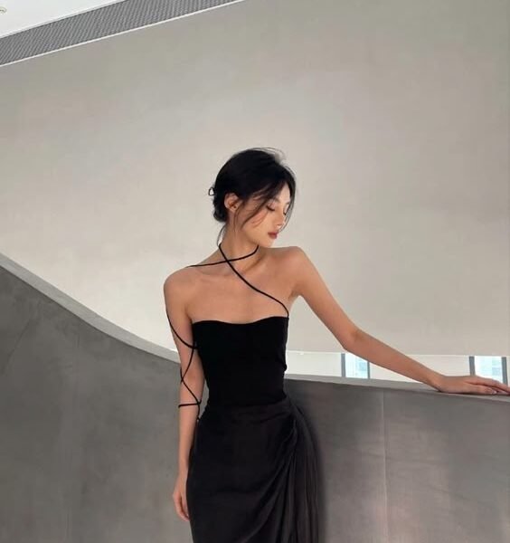 Pretty A line Strapless Black Satin Prom Dresses Evening Dress C2828