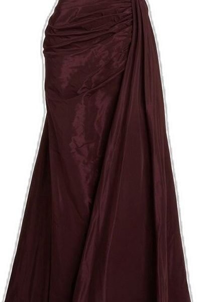 Elegant Mermaid Off The Shoulder Short Sleeves Burgundy Fold Prom Dresses Long Evening Dress C2887