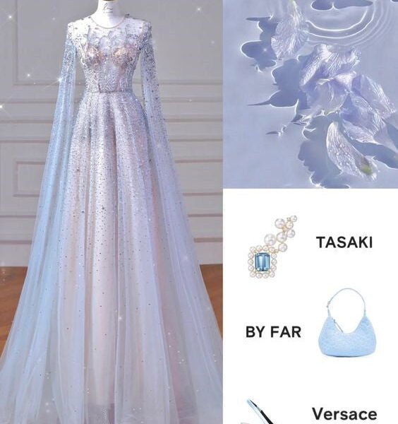 Elegant A line Jewel Sequin Prom Dresses With Beads Long Evening Dress C2898