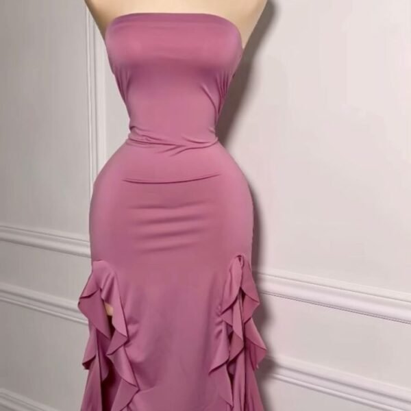 Fancy Sheath Strapless Pink Sleeveless Long Prom Dresses Evening Dress With Beads C2955