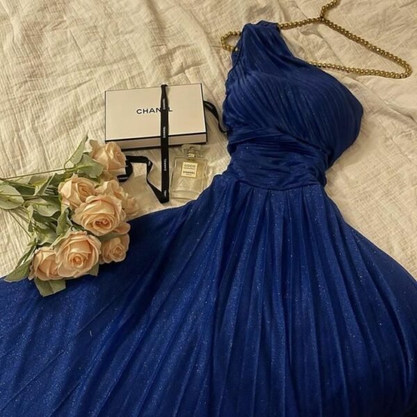 Fancy A Line One Shoulder Sequin Royal Blue Long Sequin Prom Dresses Evening Dress C2959