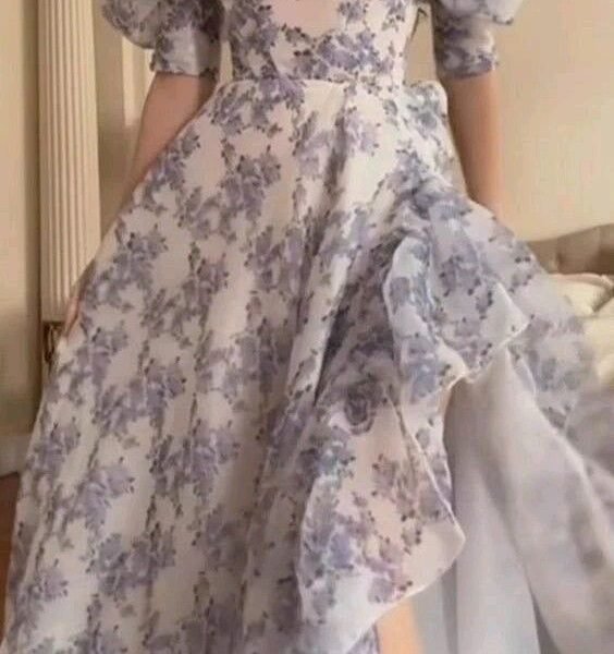 Fancy High Low Sweetheart Short Sleeves Floral Prom Dresses Evening Dress With Ruffles C2967