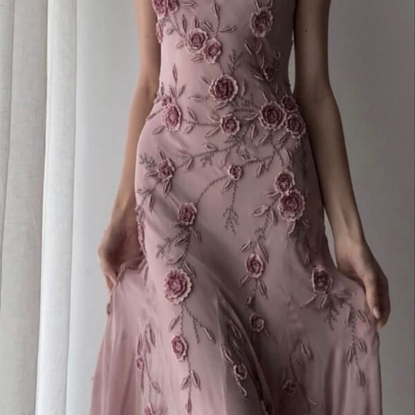Elegant Irregular Spaghetti Straps Pink Chiffon Prom Dresses Evening Gowns With Beads C3028