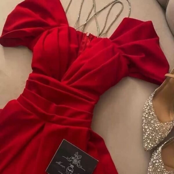 Modest A Line Spaghetti Straps Red Long Prom Dresses Evening Dress C3061