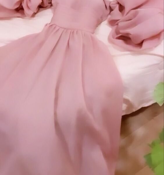 Modest A Line Off The Shoulder Pink Organza Long Prom Dresses Evening Dress C3067