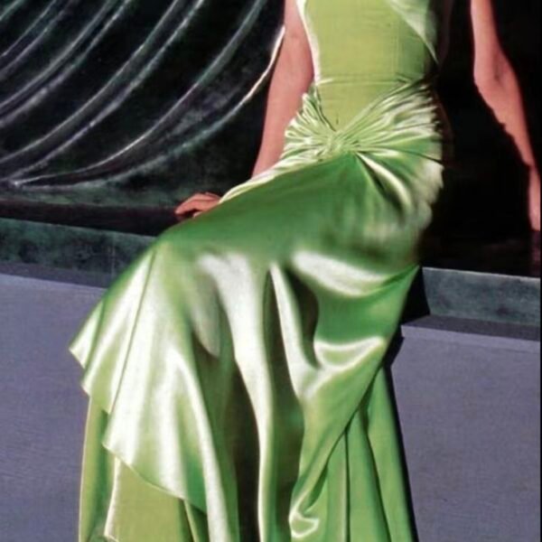 Vintage A line Strapless Satin Long Mint Green Prom Dresses Evening Dress With Fold C3108