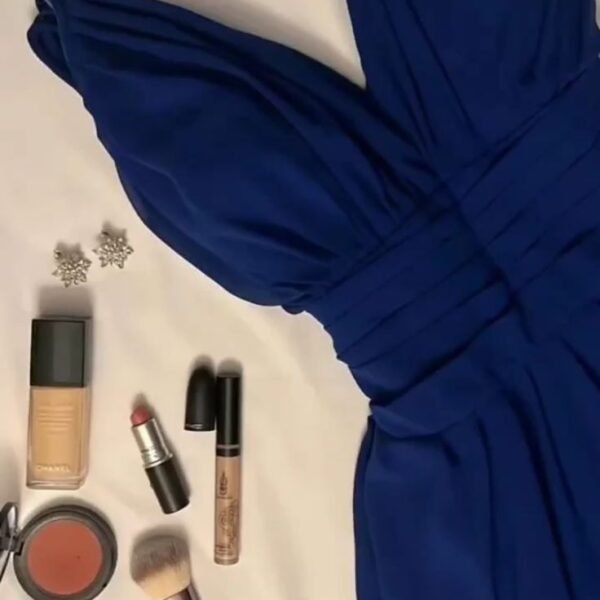Classy A Line V Neckline Royal Blue Long Pleated Party Dress Chiffon Prom Dresses Evening Dress C3290