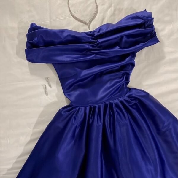 Sexy A line Off The Shoulder Navy Blue Prom Dress With Pleated Long Satin Prom Dresses Party Dress C3297