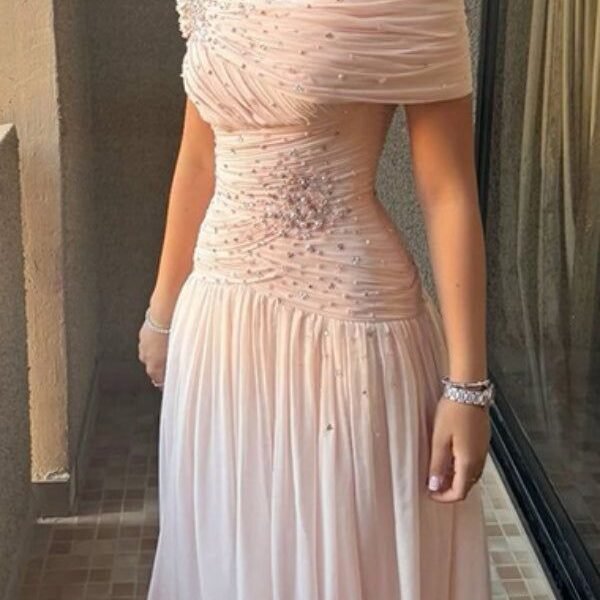 Classy A Line Off The Shoulder Chiffon Pink Long Party Dress Prom Dresses Evening Dress C3310