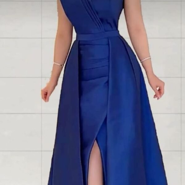 Classy A line One Shoulder Royal Blue Satin Long Party Dress Prom Dresses Evening Dress C3319