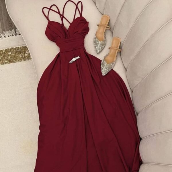 Elegant A-Line Spaghetti Straps Red Long Prom Dress Evening Dresses C3332