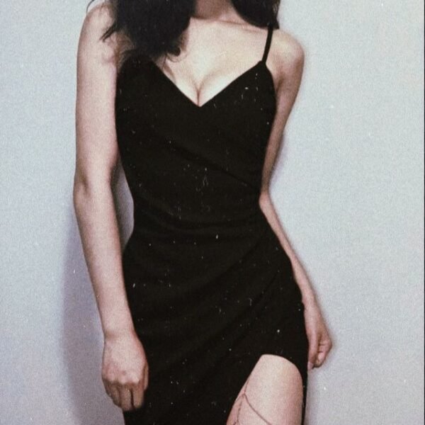 Elegant Sheath Spaghetti Straps Black Sequin Long Prom Dress Evening Dresses C3343